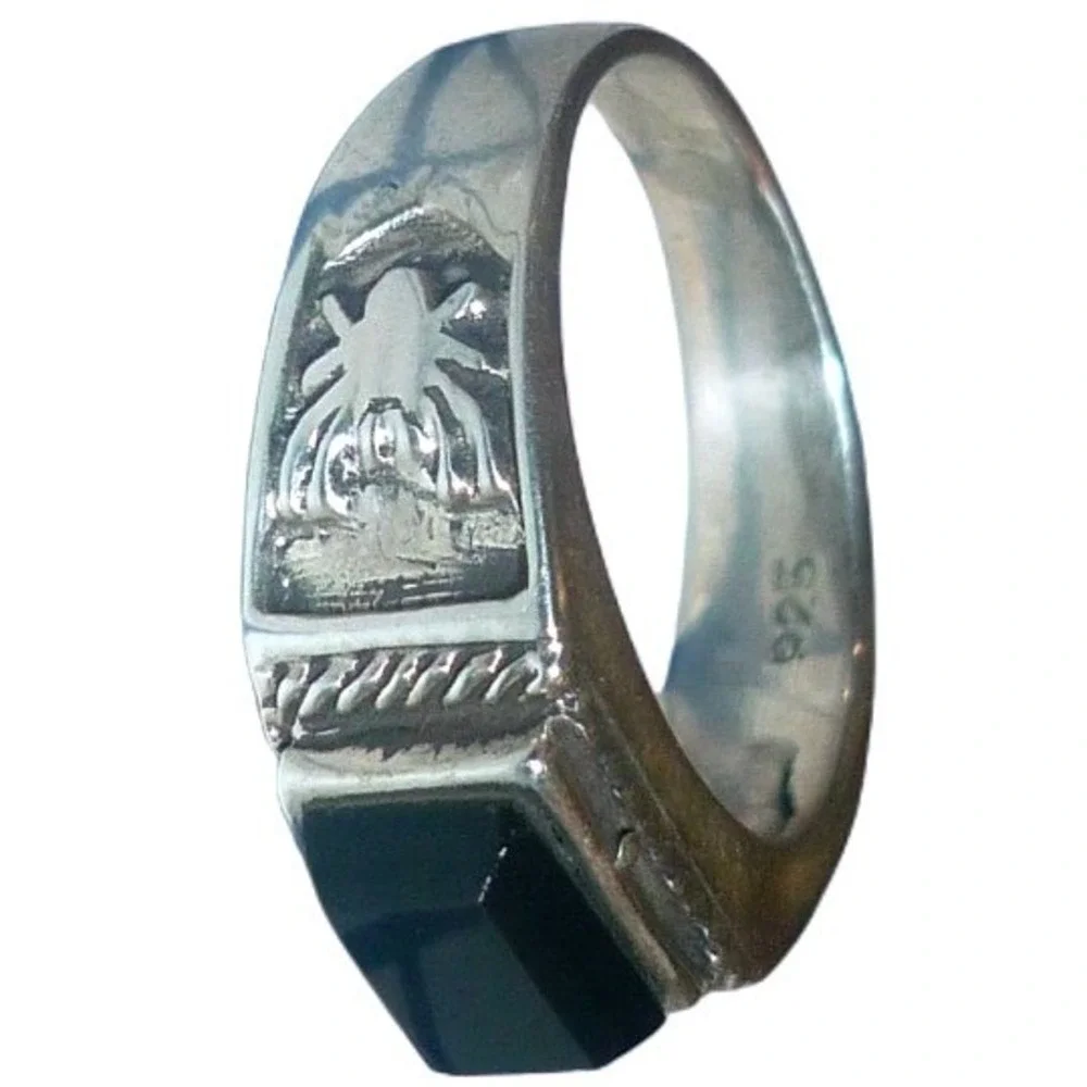 Sterling Silver Black Onyx Spider Ring Size 4.75 .925 Gothic Statement Band